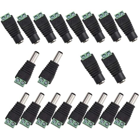 CSPARKV 20Pcs DC d'alimentation Connecteur Mâle/Femelle 2,1 x 5,5 mm Fiche 12V Prise Jack Adaptateurs, pour Prise pour caméra de vidéosurveillance DVR Système de sécurité lumière LED (1/4)