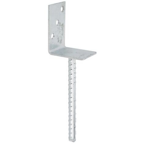 Support de poteau en L galvanisé 80x100x200 mm – Acier galvanisé – 3 trous de fixation – Tige bétonnable 16 mm – Alberts (1/6)