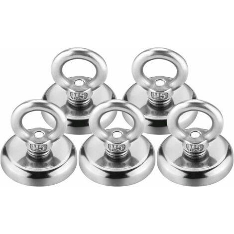 Lot de 5 aimants de pche de levage, force de traction de 100 lb, aimants super puissants, grands aimants en terres rares, puissants aimants de rcupration en nodyme pour le levage et la rcupratio