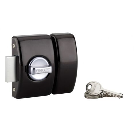 Thirard – Verrou à bouton 40mm pour porte d'entrée – Acier noir – 3 clés – Cylindre anti-arrachement – Sécurité 6/10 (1/5)