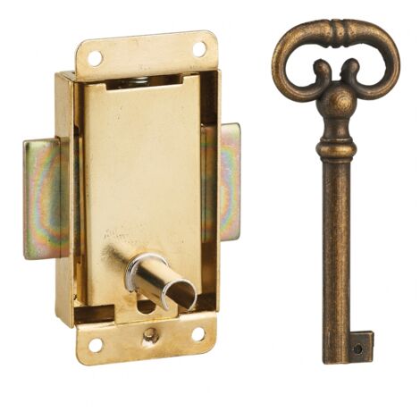 Thirard – Serrure de meuble en applique pour porte d'ameublement – Axe 15mm – Dimensions 30x50mm – Laiton – 1 clé fournie