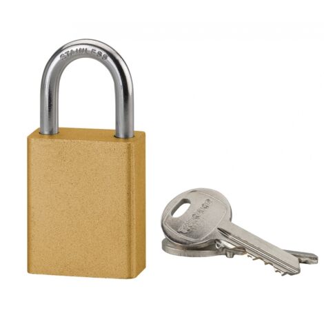 Cadenas à clé Cobble, aluminium, extérieur, anse inox, 38mm, jaune, 2 clés -