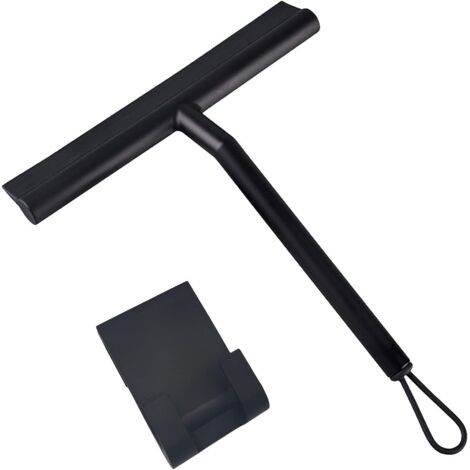 Raclette de Douche Nettoyage pour Porte en Verre Raclette de Salle de Bain avec Support en Silicone Crochet de Fenêtre en Acier Inoxydable équipement de Nettoyage Ménager(Black, One Size) (1/5)
