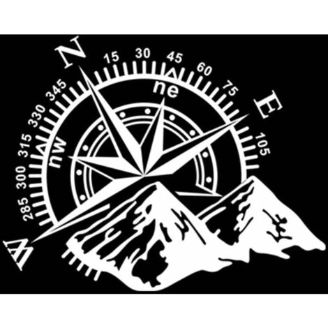 Sticker Boussole Montagne, Vinyle Imperméable Carrosserie Fenêtre Capot Autocollant Voiture Autocollants pour Voiture Véhicule Réfléchissant Décalcomanies Décor, 40x32cm (1/5)
