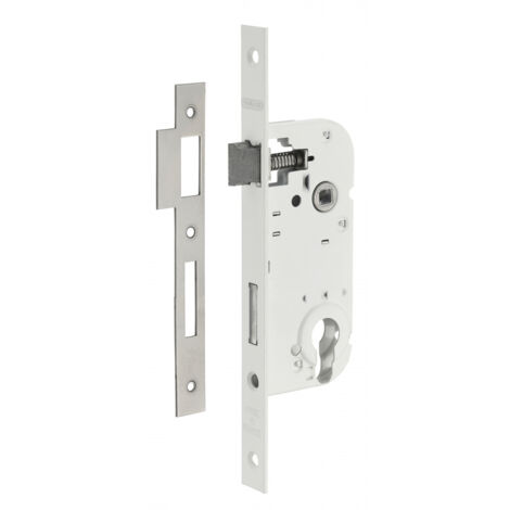 – Boitier de serrure encastrable à cylindre pour porte d'entrée – Axe 40mm – Cylindre 30x30mm – Acier embouti – Couleur blanc (1/2)
