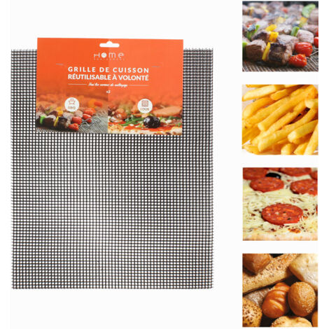 Home Equipement – Grille de barbecue 30x40cm 80162 – Résistante jusqu'à 260°C – Pour cuisson au four et barbecue – Lot de 2 grilles réutilisables