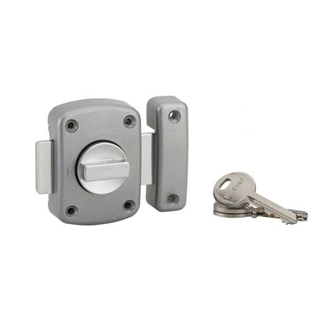 Verrou à bouton Alouette pour porte intérieure, cylindre 35mm, acier, 3 clés, époxy argent (1/2)