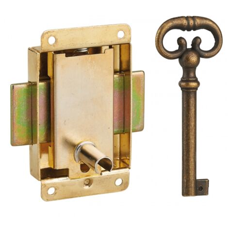 Thirard – Serrure de meuble en applique pour porte d'ameublement – Axe 20mm – Dimensions 40x50mm – Laiton – 1 clé fournie