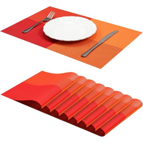 Lot de 8 Sets de Table antidérapants lavables en PVC résistant à la Chaleur Orange (1/5)
