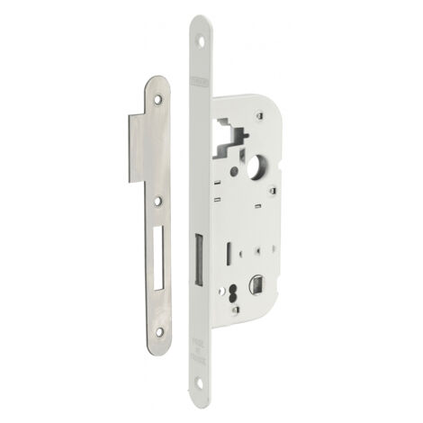 – Serrure encastrable à condamnation pour porte intérieure – Pêne dormant 6x9mm – Coffre acier embouti – Finition blanche élégante (1/3)