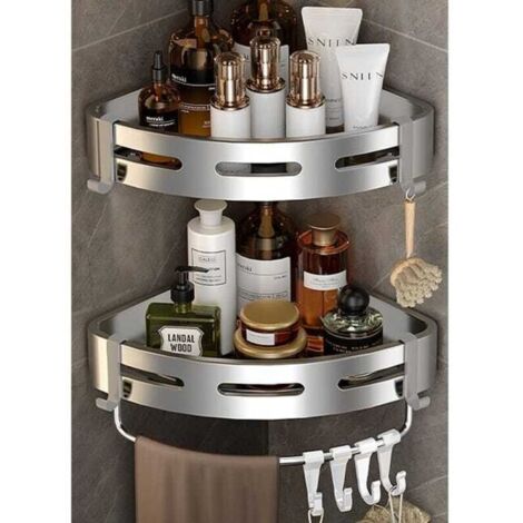 Étagère d'angle pour douche, lot de 2, étagère murale de salle de bain avec surface adhésive, organisateur de rangement pour toilettes, chambre et cuisine (1/5)