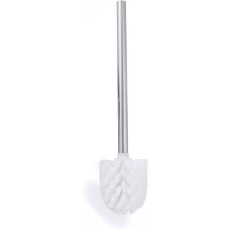Brosse WC chromée avec long manche en métal antidérapant et poils en plastique résistants, nettoyage en profondeur, effet antiadhésif, durable, 35 cm, blanche (1/5)