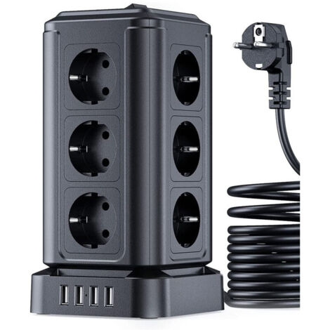Tour de Prises, Multiprise USB avec 12 Prises AC et 4 Ports USB, 4000W/16A (1/5)