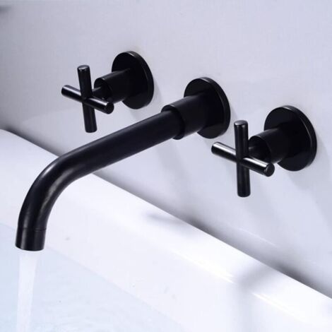 Robinet de douche mural noir à 2 poignées, portée de 208 mm (1/5)