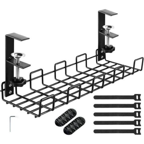 Goulotte de gestion des câbles sous bureau, sans perçage, lot de 1, noire, support de câbles de bureau facile à assembler, acier au carbone, goulotte de gestion des câbles, gestion des câbles pour bur (1/5)