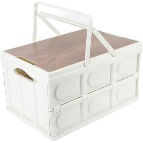 Conteneur de rangement pliable avec couvercle en bois – Boîte de rangement de camping étanche de 30 L – Grand conteneur pliable pour la maison, les fêtes, les pique-niques, les barbecues et la pêche (1/5)