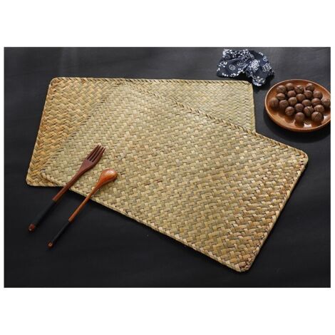 Ensemble de 4 sets de table en jonc de mer naturel, 43 x 30 cm, sets de table rectangulaires en rotin tressé, sets de table pour table à manger/basse - RAPANDA (1/5)