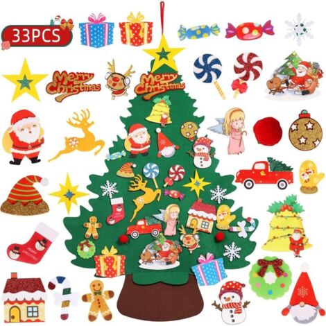 Décorations de Noël, sapin de Noël en feutrine à faire soi-même pour les tout-petits avec éléments décoratifs, kit de sapin de Noël à plusieurs niveaux de 1 m pour enfants (1/5)