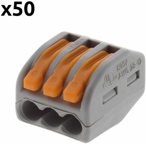Lot de 50 mini bornes de connexion rapide à levier S222 pour fils rigides et souples - 3 entrées-RAPANDA (1/4)