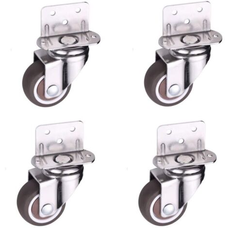 Lot de 4 petites roulettes pivotantes en L de 25 mm pour lit bébé, armoire, meuble, table. Capacité de charge : 11 kg par roue. (1/5)