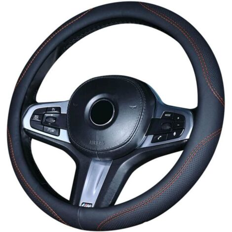 Accessoires équipement intérieur, Couvre Volant Voiture– Noir & Rouge, Cuir Housse de Volant 37-39CM, Antidérapant, Respirant, Fibre de Carbone, élastique Professionnel Couvre de Volant Universelle-RA (1/5)