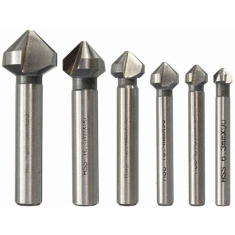 Jeu de 6 fraises à chanfreiner, fraises à chanfreiner HSS à 90°, fraises à chanfreiner cylindriques, outils à visser pour le bricolage, bois, métal, PVC, 6 3/8, 3/10, 4/12, 4/16,5/20,5 mm (1/4)