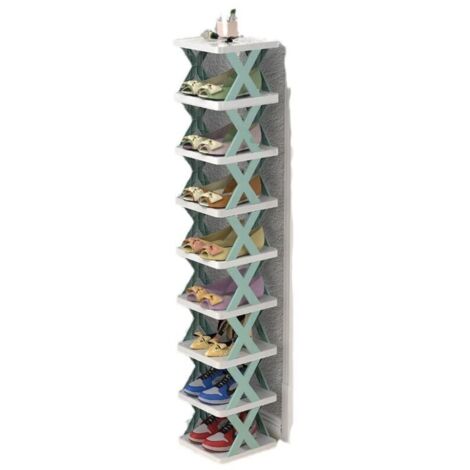 Meuble à chaussures, Porte - chaussures pliant en plastique facile - Vert,9 couches (1/5)