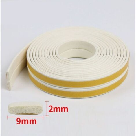 CSPARKV 10m x 9mm x 2mm, Joint Adhésif Fenêtre Porte Rouleaux Joint en bande d'Isolation Phonique Joint Calfeutrage en Caoutchouc Anti froid Multiusage Antidérapant -Mousse blanc film jaune (1/3)