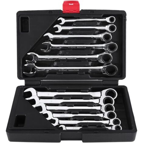 12 Pièces Clé à cliquet Kit d'outils 8–19mm Clé Mixte Professionelle Clé à Cliquet Cle Plate a Cliquet avec Valise à Outils, Angle de retour 5°, cliquet de qualité 72 dents (1/5)