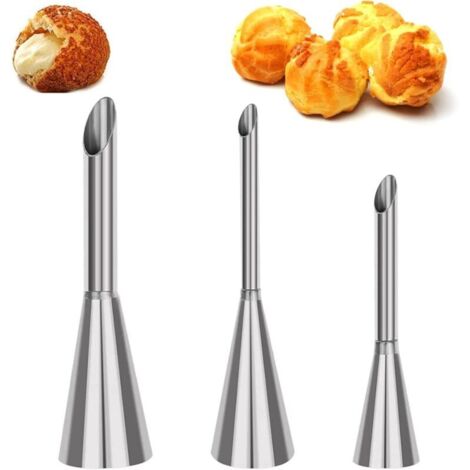 CSPARKV Lot de 3 Douille de Pâtisserie Petit Choux, Douilles Professionnelles en Acier Inoxydable à Garnir, Cupcake Puffs Injection Seringue, pour la Décoration de Houppette (1/5)