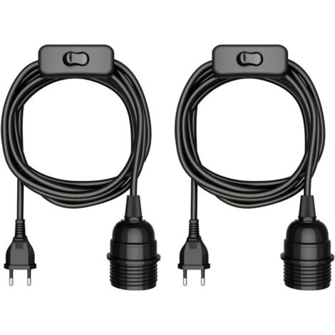 2 pièces câble fiche, interrupteur, noir, 18 m, douille de lampe, 1x E27 max 60W (1/4)