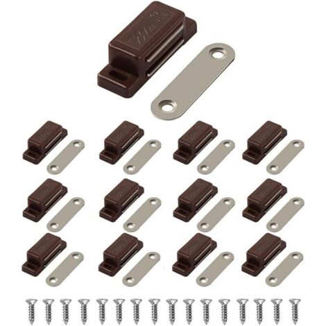 CSPARKV (Marron, 12 Pack)Magnétique de Placard Idéal pour Portes d'armoire, Placards, Tiroirs et Volets Loquet Magnétique Facile à Installer Aimant Porte Placard Magnétique inclus (1/5)