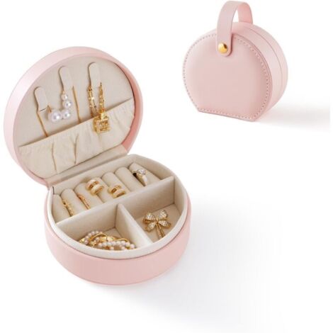 Boite a Bijoux, Boîte à Bijoux de Voyage, Petite Boîte à Bijoux de Voyage en cuir Synthétique, Petite boîte avec du Style, Boite a Bijoux Femme, pour Colliers, Boucles d'oreilles (rose) (1/5)
