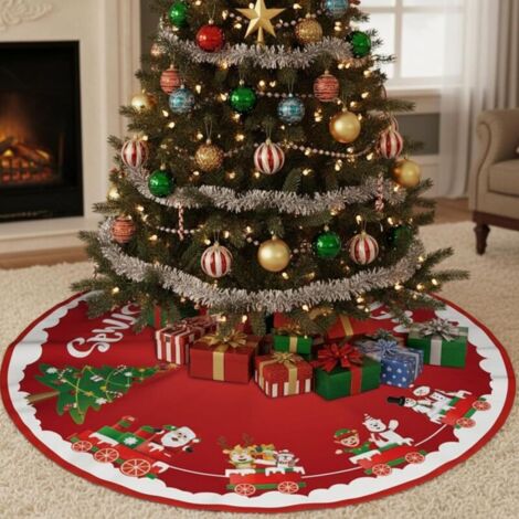 Jupe d'Arbre De Noël Rouge 90Cm - Couverture Décorative De Sapin Pour La Maison, Vacances (Neige) (1/5)