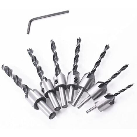 CSPARKV 8 Pcs Foret Bois Avec Fraise,Jeu De Forets Fraisés, Fente d'Alésoir Pour Foret Hélicoïdal à Bois Avec Trou, Pour Le Travail Du Bois, Jeu De Forets (3-10 Mm (3/4/5/6/7/8/10 Mm)) (1/5)