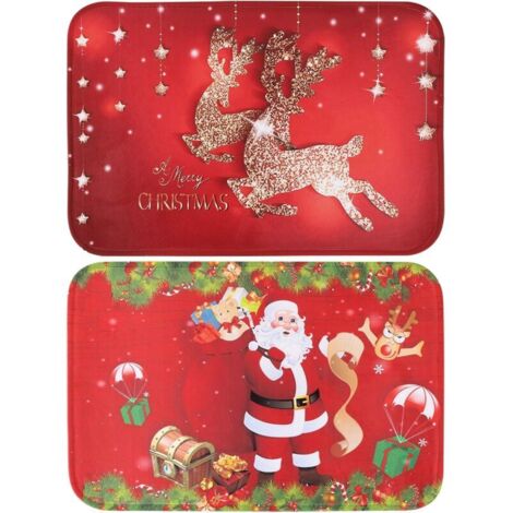 2PCS Tapis de Noël Paillassons Tapis de Passage Antidérapante Carpettes Tapis De Salon Tapis de Bain Tapis de Cuisine Décoration Maison Chambre (Père Noël + Renne) (1/5)