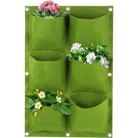 CSPARKV Sac à Plantes Mural Suspendu, 6Poches Sacs de Plantation Verticaux en Feutre, Sacs de Culture Muraux Poche à Fleurs de Jardin pour Fraise Extérieur Maison Décoration (Vert) (1/5)
