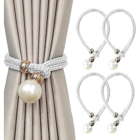 CSPARKV 48cm 4 Pièces Embrasse pour Rideaux,Embrases pour Voilages Grandes Perles pour Décoration de Maison, Bureau Etc. (Blanc) (1/5)