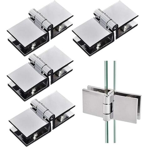 Lot de 4 charnières de porte en verre 180 degrés double face pour armoire de douche – Pince réglable en alliage de zinc pour verre d'épaisseur 5 mm – 8 mm (1/5)