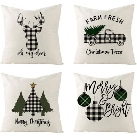 Lot de 4 Taies d'Oreiller de Noël - Housse de Coussin avec Motifs Père Noël et Sapin pour Fête - Coussin Carré pour Lit, Voiture, Maison, Canapé - 45x45 cm (1/5)