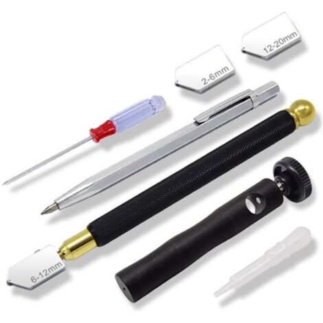 Coupe Verre Professionnel Coupe-verre Métal Stylo de Coupe Ensemble D'outils Coupe-Verre ManuelsTête Remplaçable 2 mm-20 mm pour Carreaux de Verre, Miroir et Céramique (1/5)