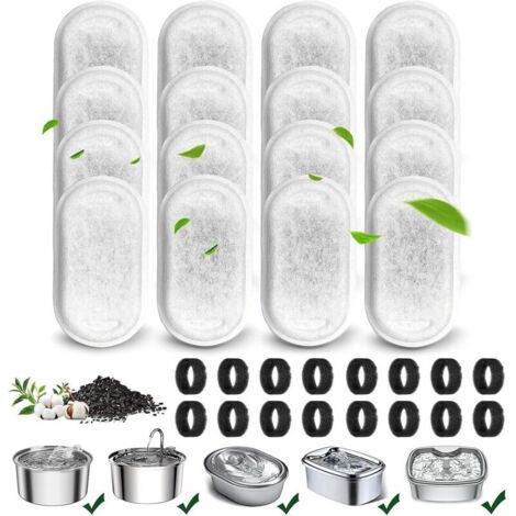 32 Pièces Filtre Fontaine Eau Chat en Acier Inoxydable,16 Filtres à Charbon et 16 Eponges de Préfiltration,Convient aux Abreuvoirs pour Chats en Acier Inoxydable de 3.2L/2L (1/5)