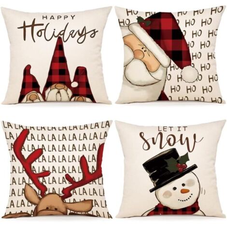 Housse Coussin Noel 45x45 Lot de 4 Housse de Coussin Deco Noel Coton et Lin Décoratif Taie d'oreiller 45 x 45 cm pour Chambre, Nanapé, Chaise, Lit Decoration Noel (1/4)