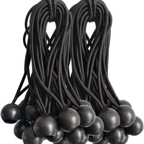 CSPARKV Cordons Élastiques avec Boules - Lot de 50 , 15 cm Tendeurs Universels avec Attaches - Sangle Elastique Résistant Parfaite pour le Camping, les Bagages & Bâches - Noir (1/5)