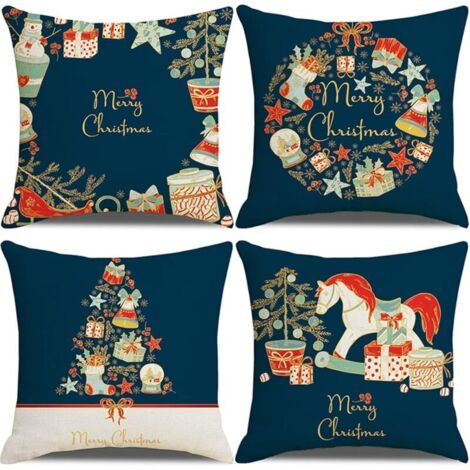 Coussin Noel Decoration Canapé Lot de 4 45 X 45 CM Cadeau de Noël Bleu Deco Housse Decoratifs pour Canapes Interieur Christmas Decoratif Taie d'oreiller Maison Housse Coussin Cadeaux 4 Pièces Doux (1/4)