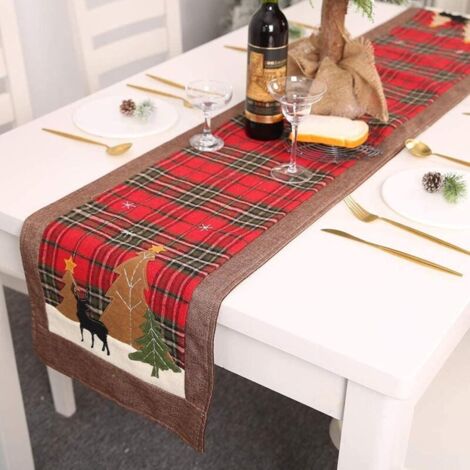 1 Chemin de Table de Noël, Napperon de Drapeau de Table de Dîner de Thème de Noël de Plaid, Décorations pour Famille Noël Dîner Drapeau De Table De Fête De Noël (1/5)