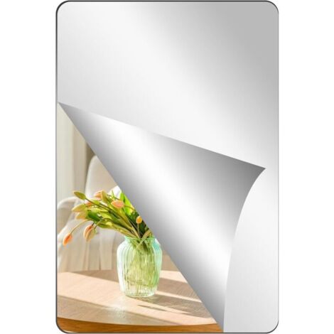 Miroir autocollant acrylique - 20 x 30 cm - Miroir mural flexible - Film décoratif pour salle de bain, salon, chambre à coucher, armoire (1/5)
