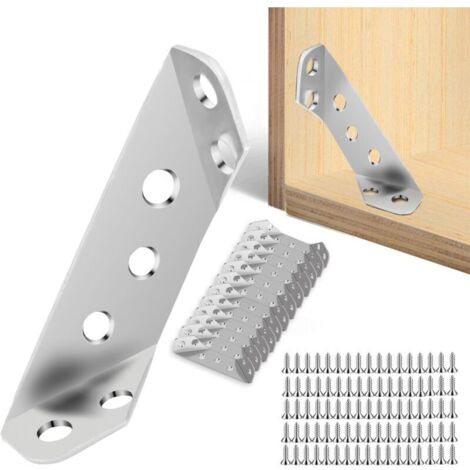 CSPARKV 12 PCS Equerre Metal Equerre Fixation Equerre Angle Equerre Inox Supports Métalliques triangulaires en acier inoxydable adaptés pour renforcer et connecter armoires (argent) (1/5)