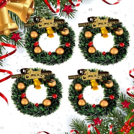 Lot de 4 couronnes Noël miniatures avec clochettes, accessoires maison poupée 1:12, mini couronne vacances, décoration Noël, modèle scène miniature, fête (1/5)