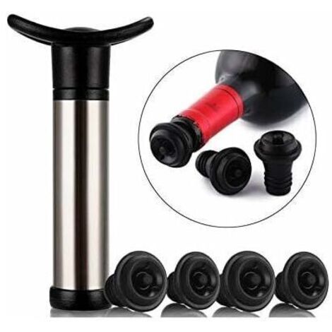 Pompe à vin Pompe à vide en acier inoxydableUtilisée pour la conservation du vin, la pompe à vin est utilisée pour éliminer l'air et la conservation du vin sous vide, avec 4 bouchons (1/5)